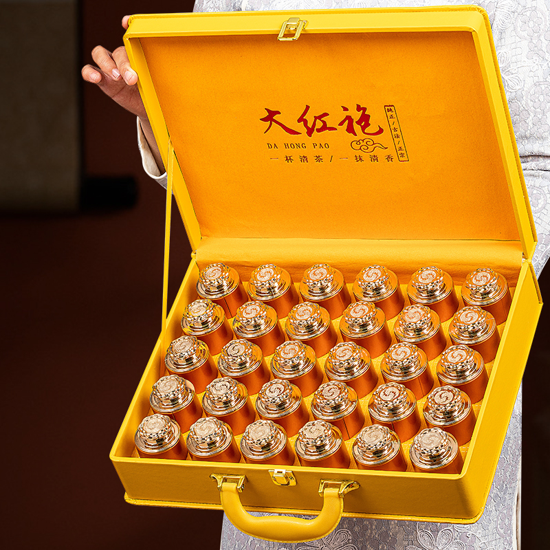 过年送礼武夷山大红袍茶叶肉桂岩茶皮质手提包高档礼盒装