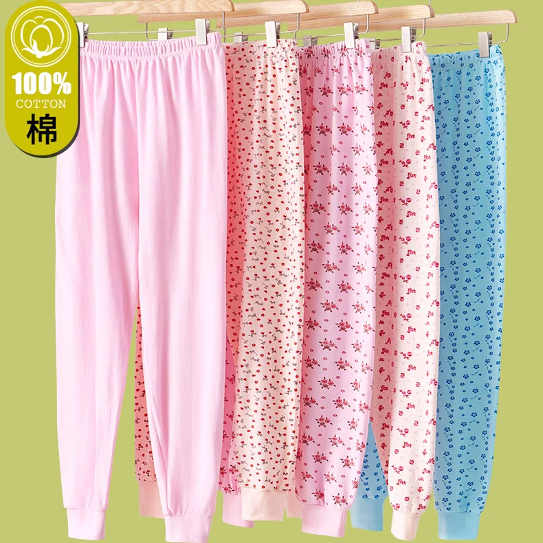 秋裤女士纯棉中老年人妈妈打底裤大码全棉毛裤宽松保暖高腰花衬裤