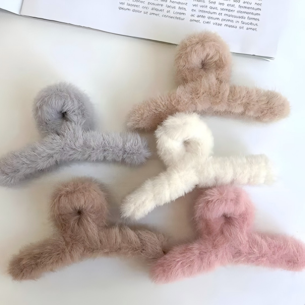 【玉希专属】11cm冬季甜美发夹毛绒绒秋冬温暖盘发鲨鱼夹新款女