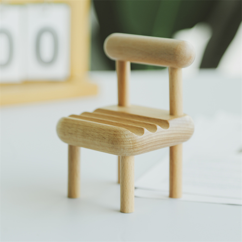 手机支架桌面实木卡通落地榉木迷你小型椅子摆件简约通用桌上懒人