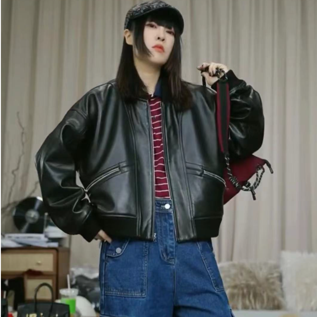 infobyfive2025秋冬小夹克真皮羊皮敦实质感皮衣外套2DI0301