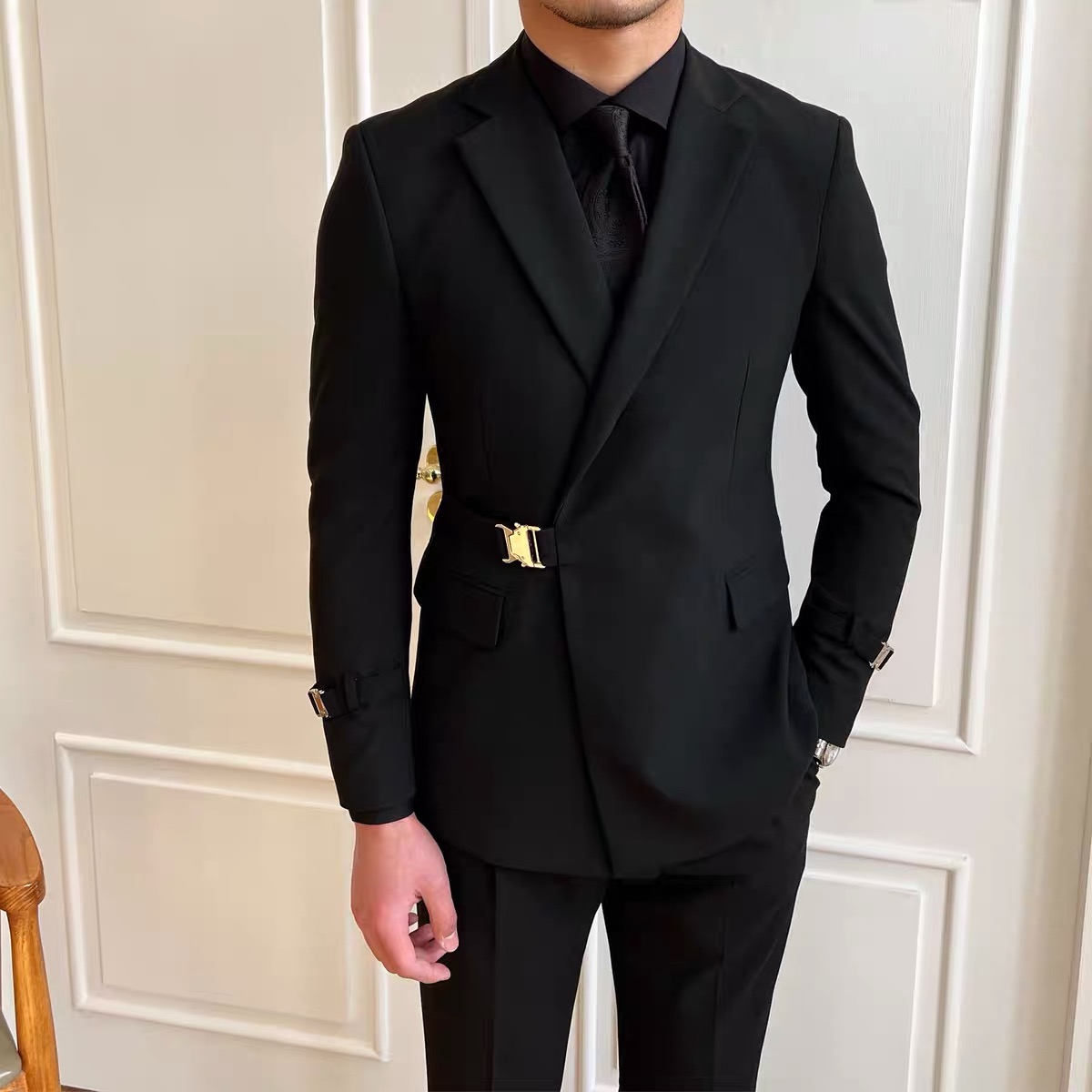 修身个性西服套装结婚休闲气质男西装双排扣西服外套高级新款2210