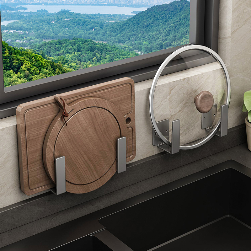 锅盖架子壁挂式厨房置物架枪灰多功能砧板菜板收纳挂架案板收纳架