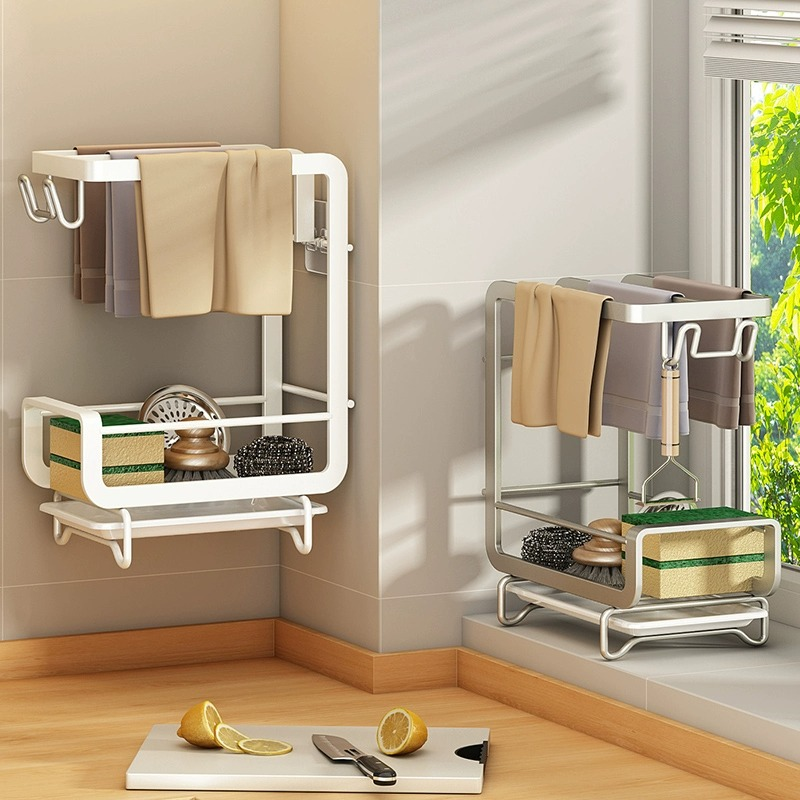 优勤厨房抹布置物架免打孔家用沥水收纳架壁挂式水槽挂篮用品收纳