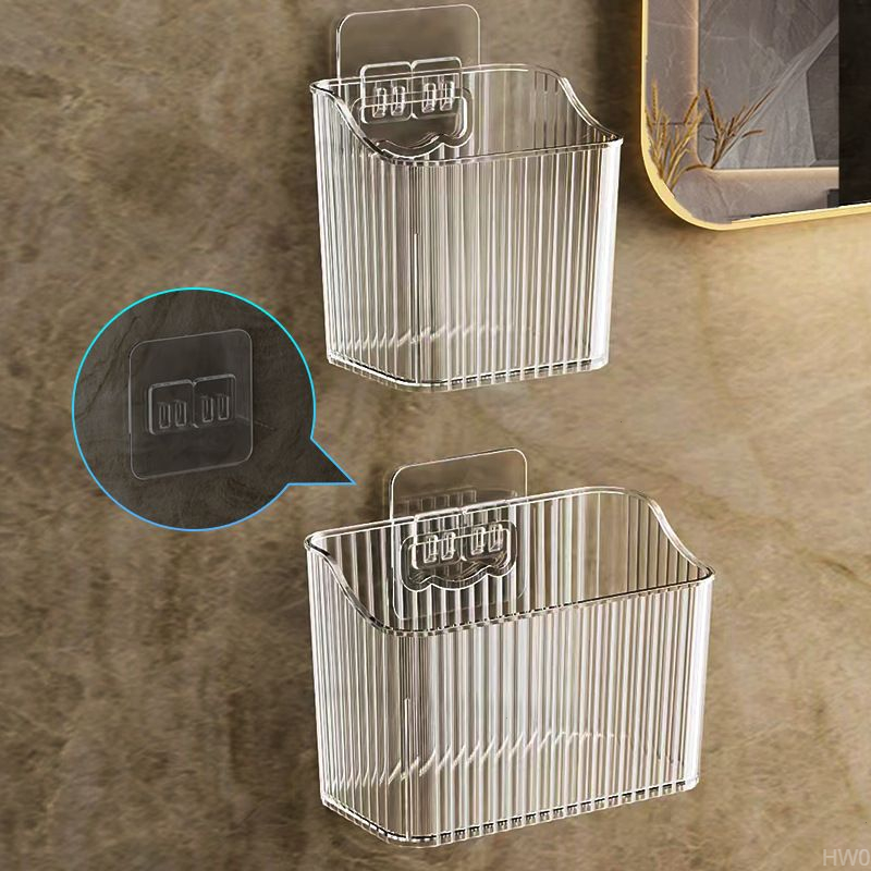 浴室置物架免打孔墙上沥水收纳盒卫生间洗漱台壁挂架子透明化妆品