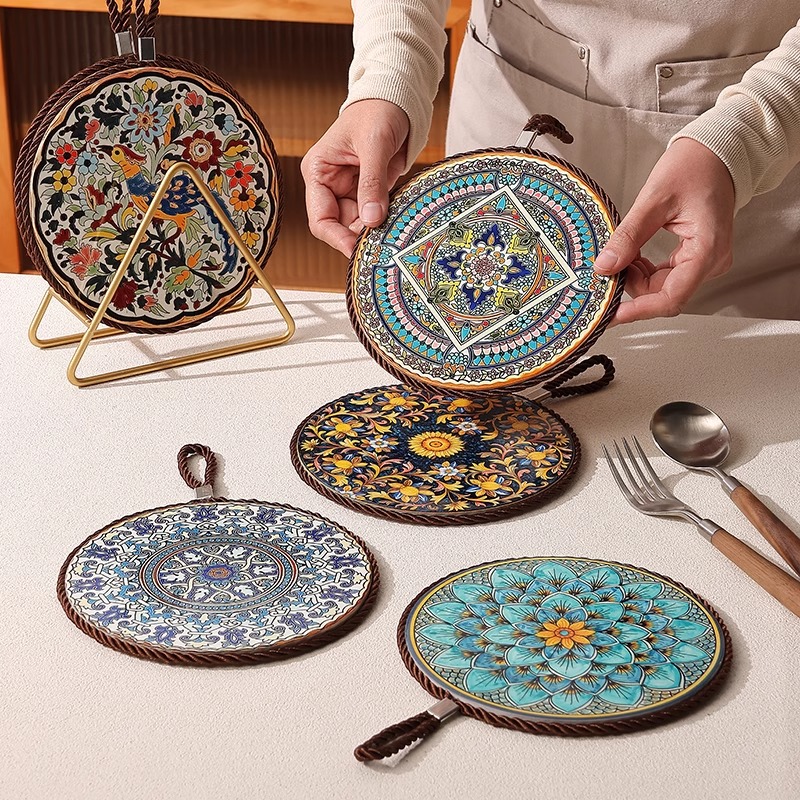 复古隔热垫耐高温砂锅防烫垫珐琅锅家用陶瓷新中式餐桌防滑餐盘垫