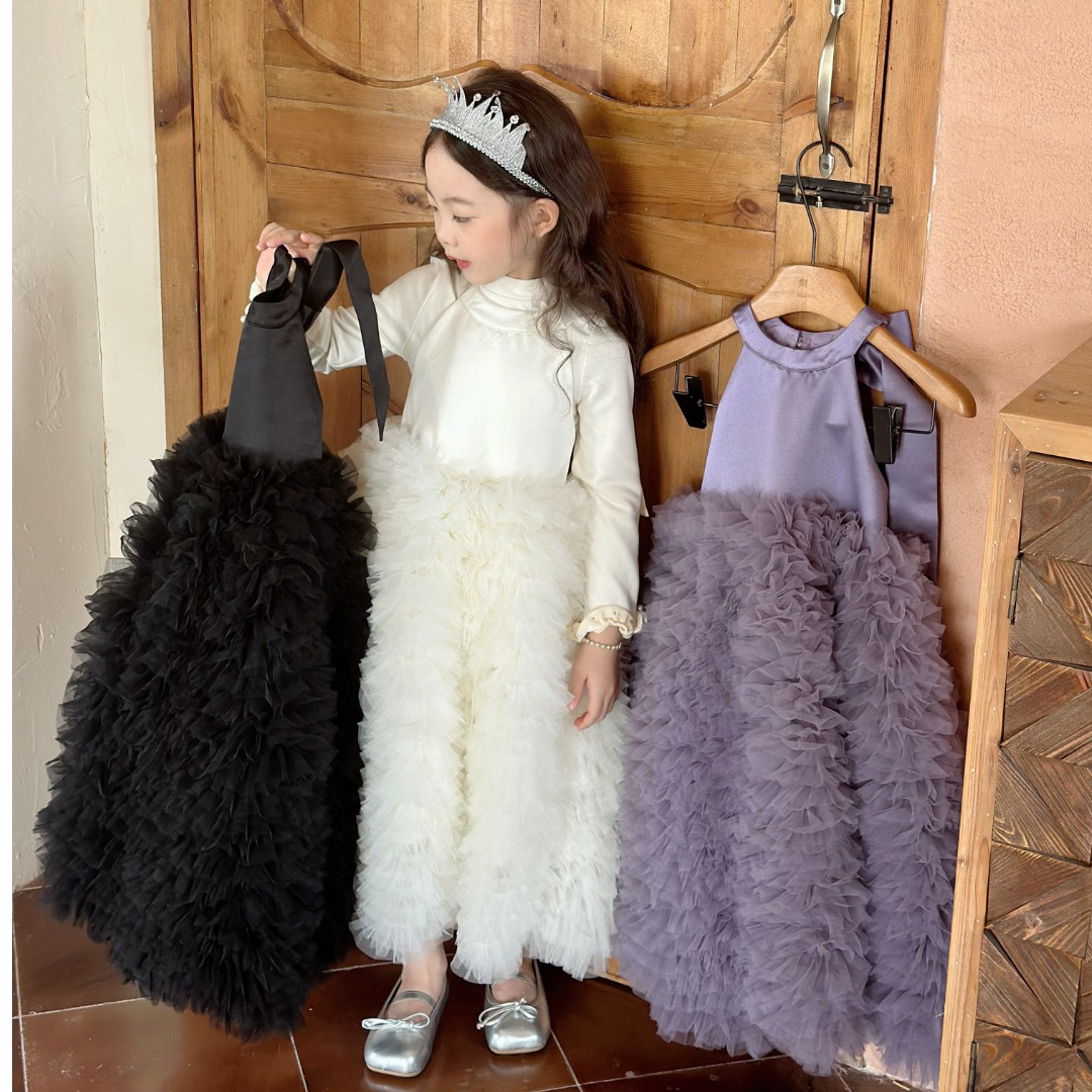 YA'S｜【天鹅之舞】女童紫色礼服露背蝴蝶结公主裙高级生日连衣裙