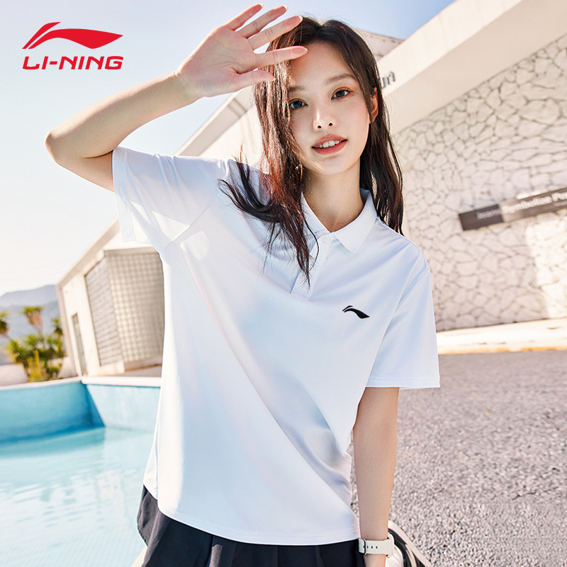 李宁羽毛球翻领短袖polo衫女2025夏季新款速干翻领运动上衣t恤