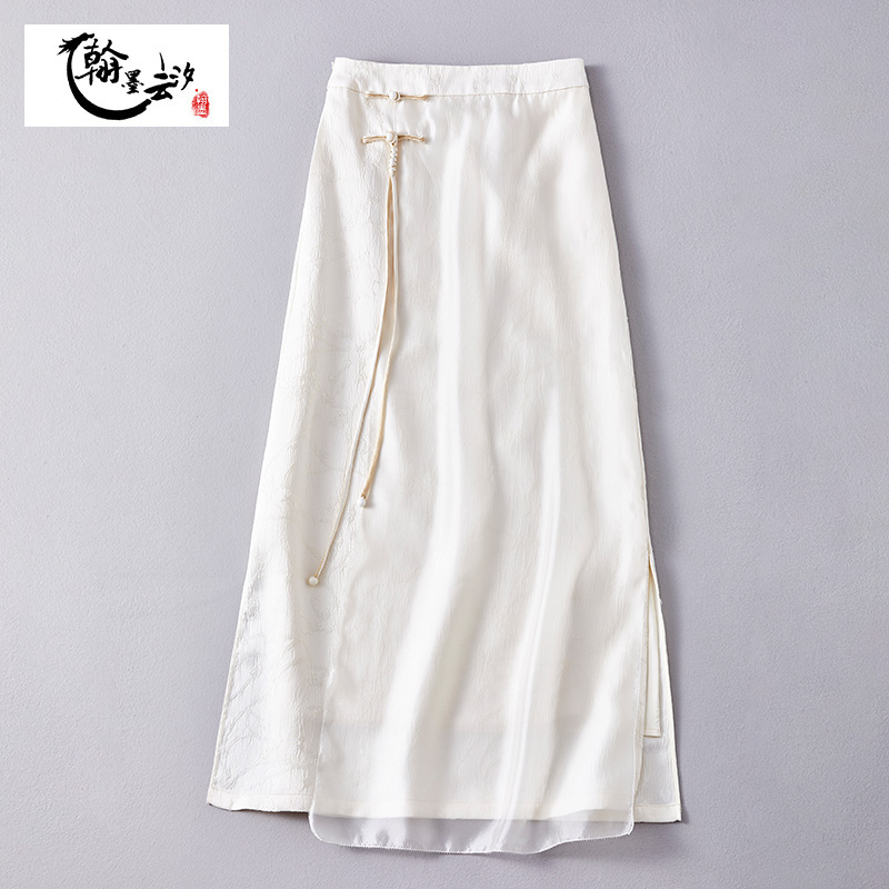 复古风女装日常百搭长款半裙高腰显瘦松紧腰口袋禅意茶服女半身裙