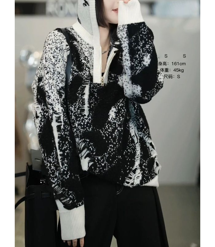 时尚潮流高档百搭轻奢风小众针织衫2023秋冬新款连帽保暖长袖毛衣