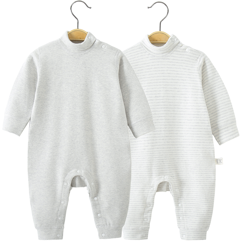 婴儿连体衣秋冬高领纯棉加厚打底衣男女宝宝睡衣哈衣爬服保暖内衣
