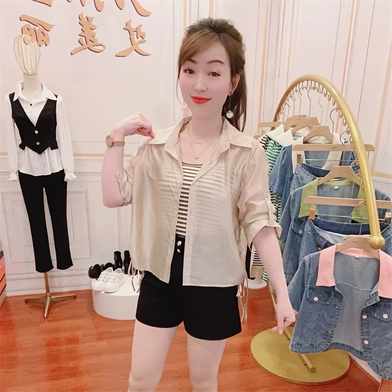 防晒衣女外穿两件套2025夏天时尚洋气网红爆款条纹吊带配长袖衬衫