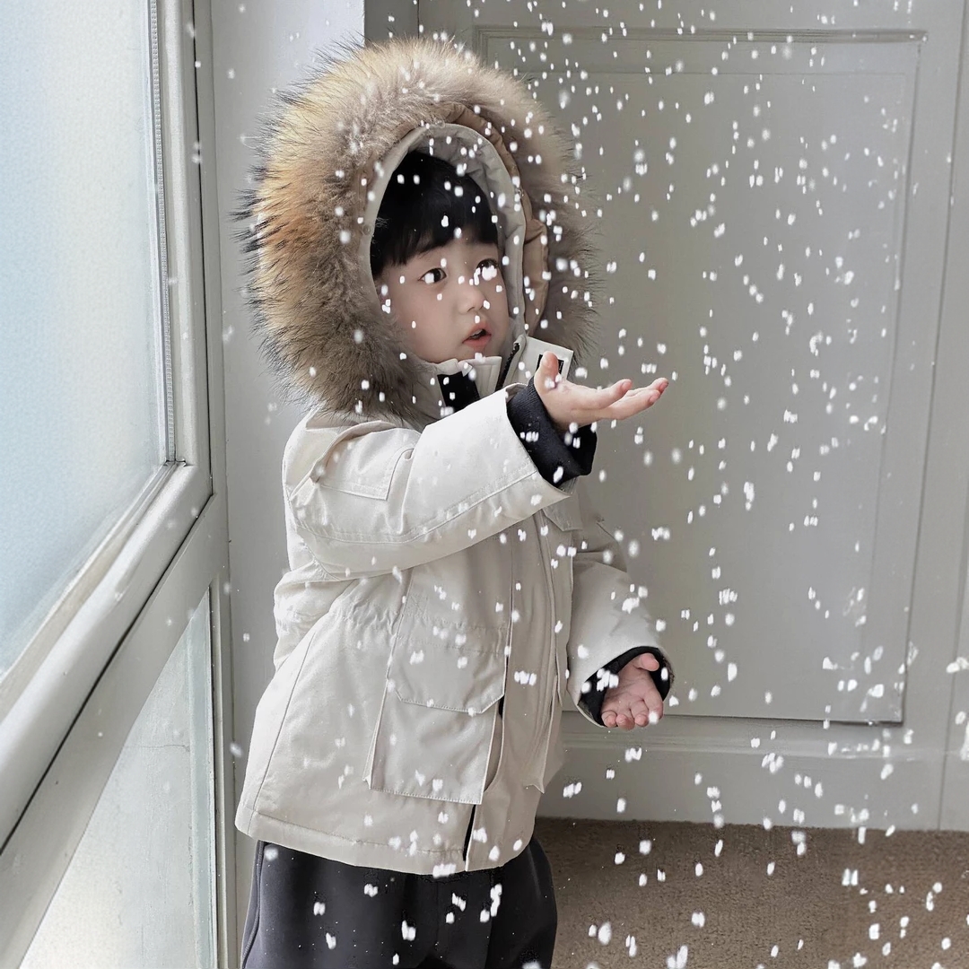 儿童羽绒服新款派克服韩版女童洋气中小童男童貉子毛领连帽中长款