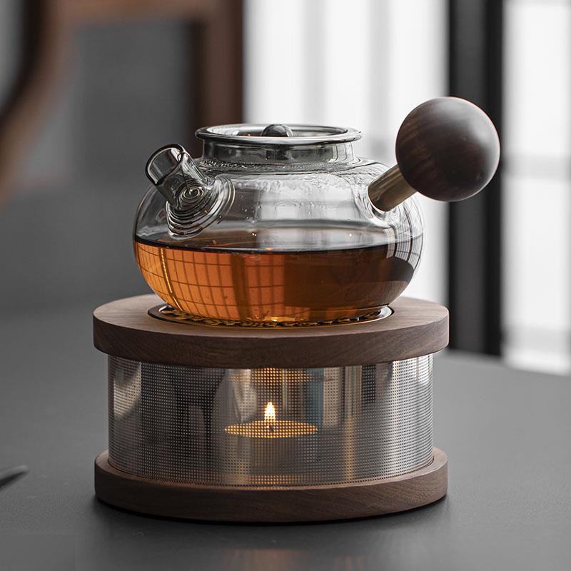 蜡烛温茶炉茶壶保温加热底座酒店餐厅煮茶器日式胡桃木烛台温茶器
