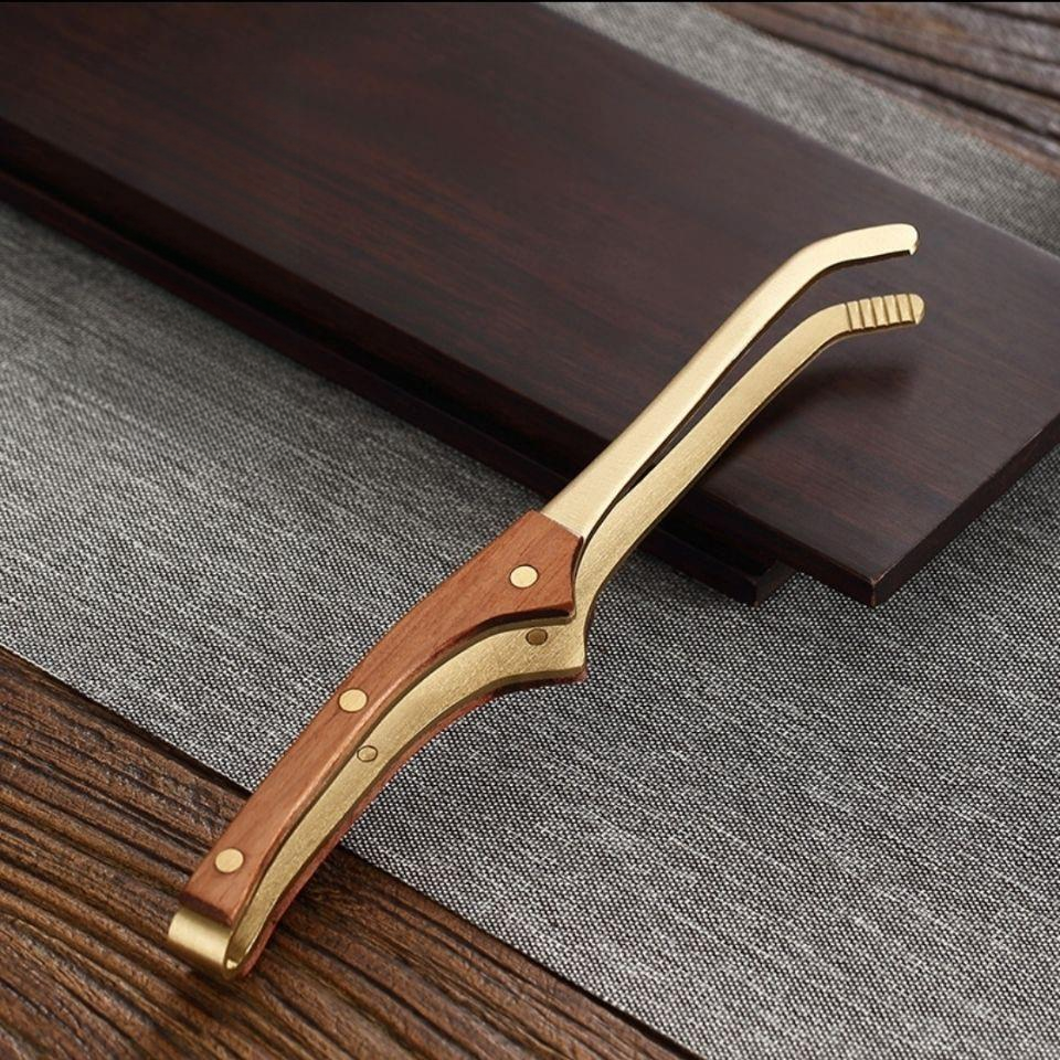 纯铜茶夹茶杯夹茶镊子茶具配件铜制泡茶工具洗杯茶夹子加厚防滑