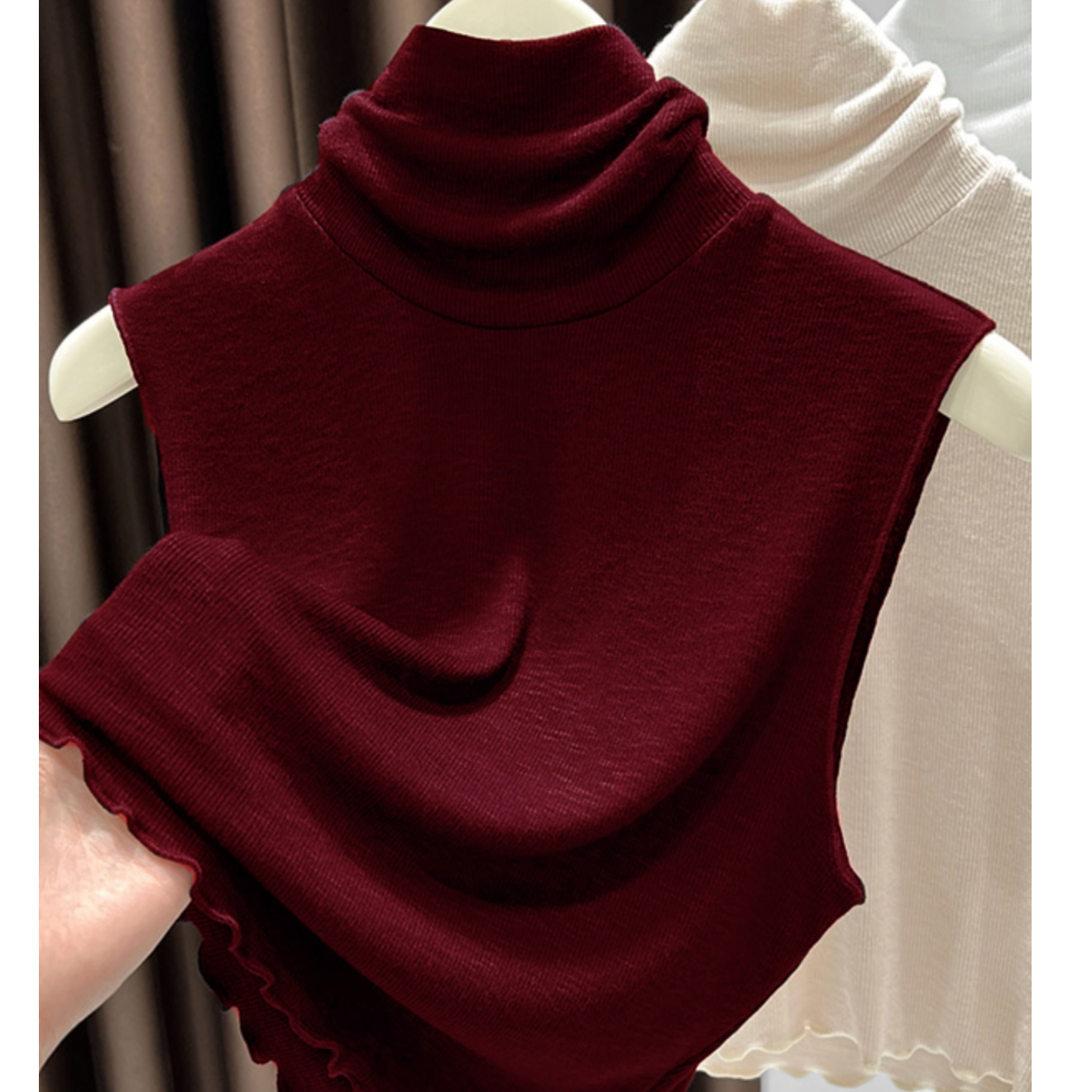 高领毛衣背心黑色短款木耳边打底衫薄款保暖假领子百搭女高档卫衣