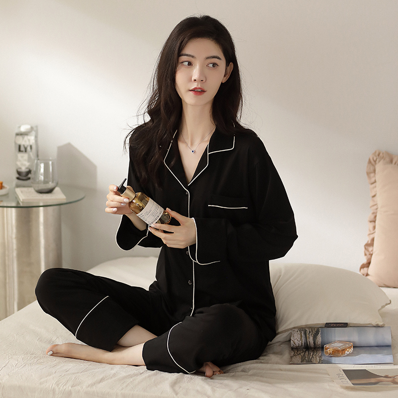 柔软棉睡衣女春秋款长袖纯棉家居服女秋季韩版纯色款式可外穿套装