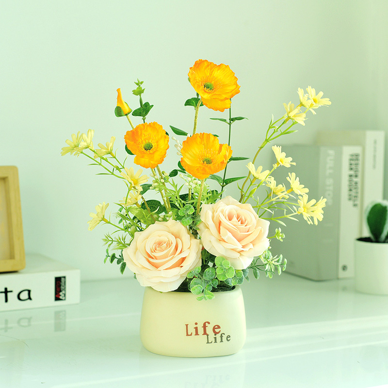 《花开嫣然》简约仿真花假花客厅摆设餐桌手工装饰带瓶花艺插花摆件