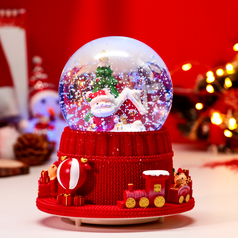 圣诞水晶球音乐盒飘雪旋转八音盒桌面装饰小火车老人雪人节日礼物