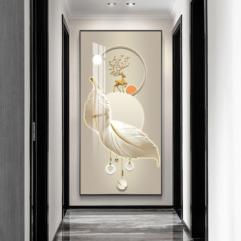 轻奢入户玄关装饰画进门客厅走廊过道挂画新款大气麋鹿竖版墙壁画