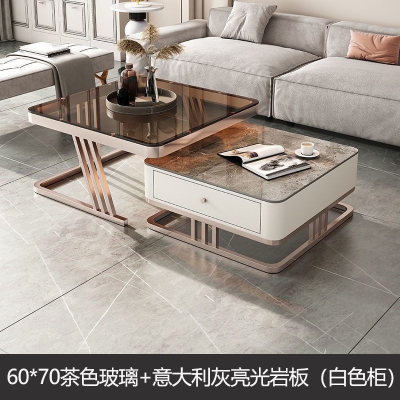 加厚岩板茶几客厅家用玻璃岩板小桌子现代简约小户型新款方形组合