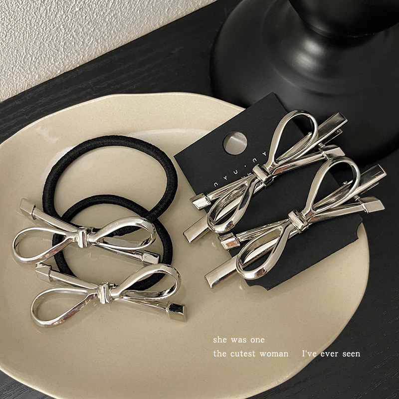 银色金属蝴蝶结发夹女甜酷网红碎发小夹子精致鸭嘴夹侧边发卡头饰