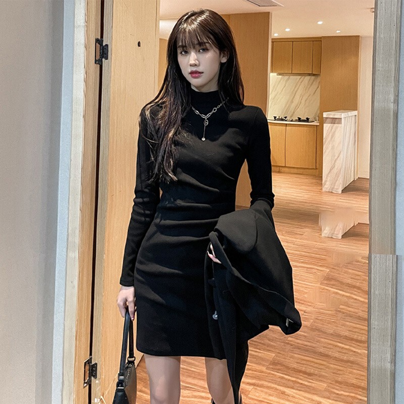 冬季修身显瘦连衣裙内搭裙子黑色针织打底裙包臀裙连衣裙秋冬内搭