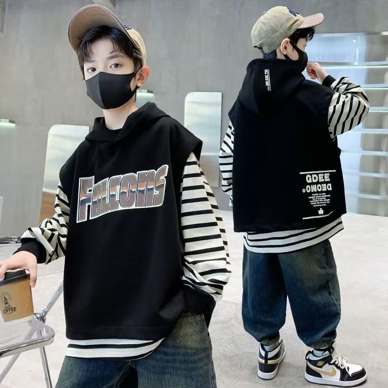 【实体品质，真两件】马甲卫衣男童春装两件套中大童休闲帅气炸街