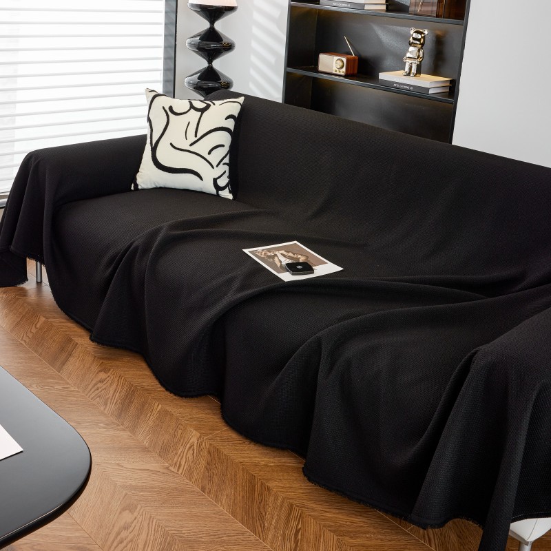 森可芙新品日式懒人沙发巾套罩 四季通用黑色华夫格防水沙发盖毯