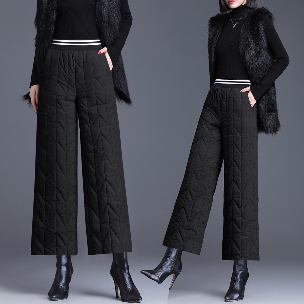 松紧腰棉裤女外穿时尚直筒裤冬大码加厚高腰宽松保暖显瘦九分裤