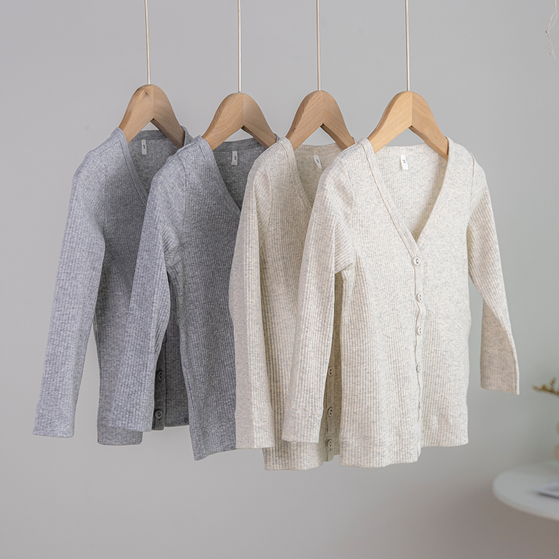 拉波米儿童纯棉长袖打底开衫外套秋冬保暖家居服男女宝宝睡衣上衣