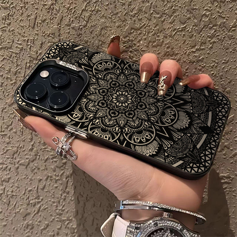 花纹图腾苹果14/13手机壳iPhone15复古12Promax彩银壳11创意xs/xr