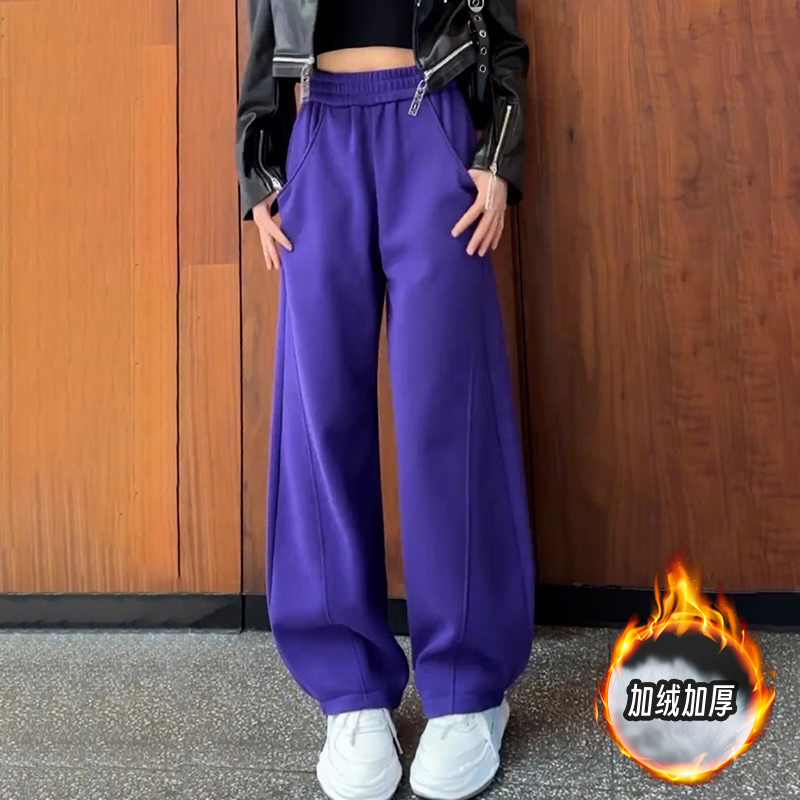 秋冬新款加绒卫裤女高腰香蕉裤拖地长裤运动休闲裤百搭显瘦直筒裤
