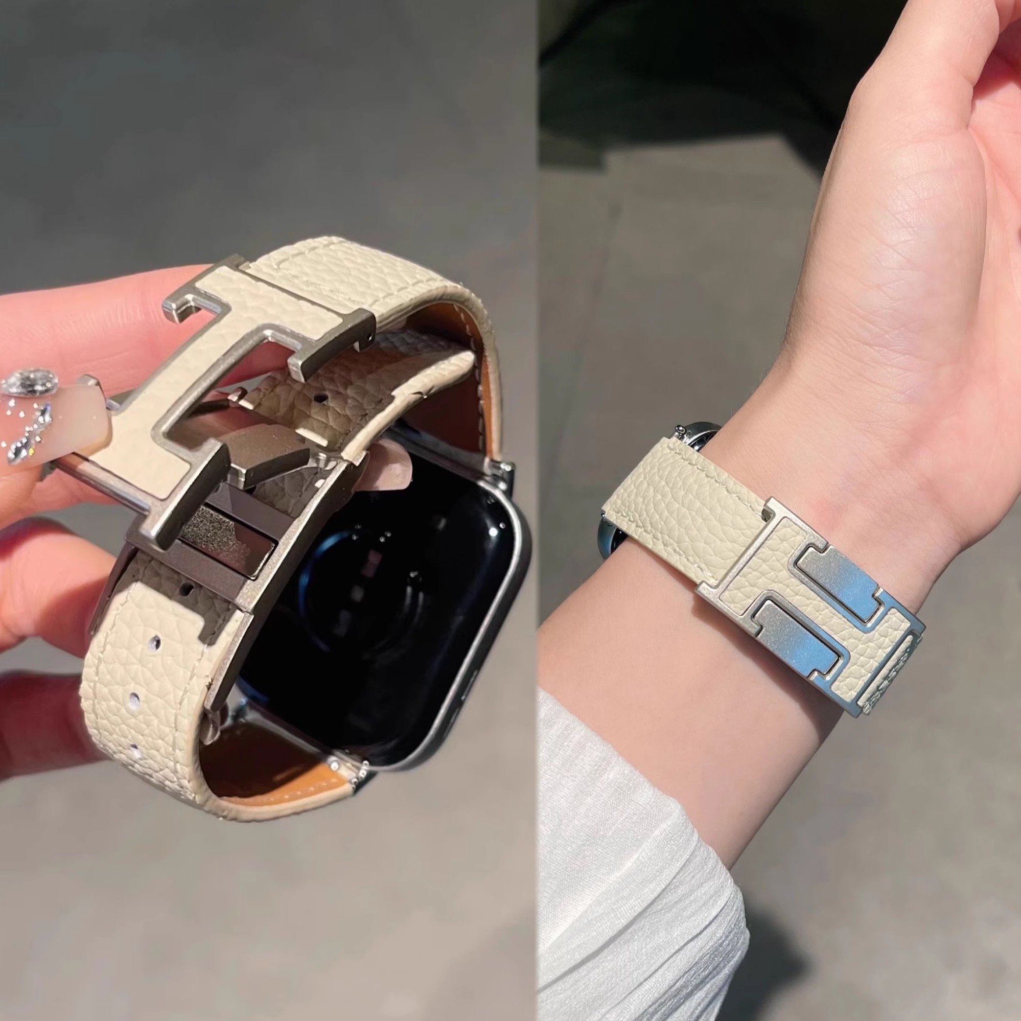 适用秋冬新款华为fit3表带H磁吸扣真皮纹女款华为watchfit2手表男