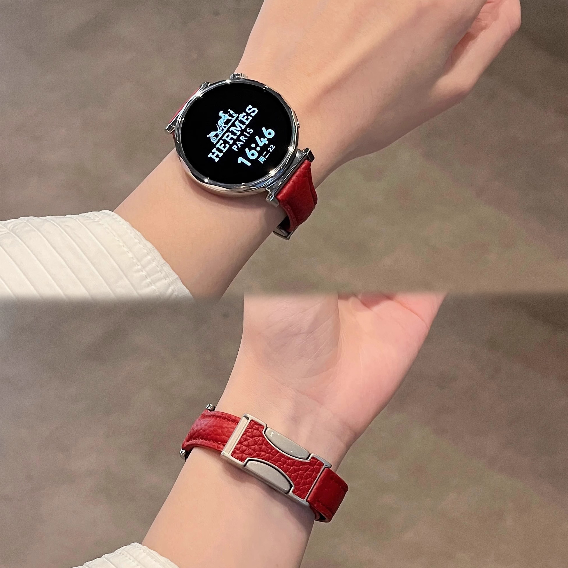 适用华为柔软荔枝纹双c磁吸扣华为gt6gt5表带watch45GT43简约女士