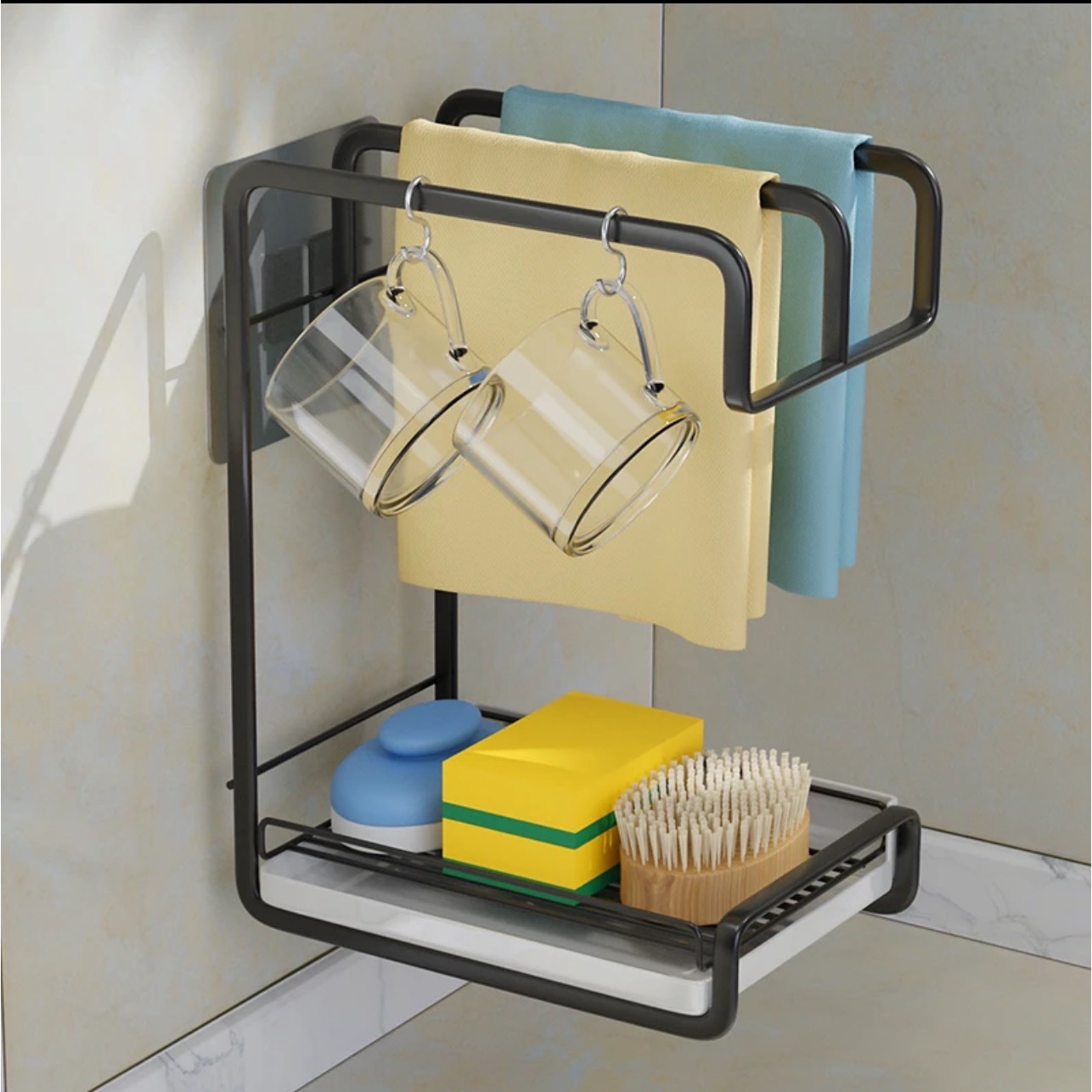 抹布架厨房置物架壁挂台式两用抹布沥水架收纳神器厨房用品