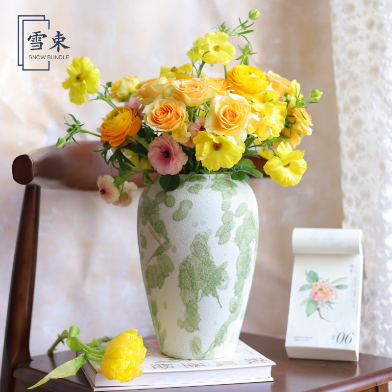 陶瓷花瓶鲜花景德镇复古花瓶水培土陶罐粗陶花器干花插花客厅装饰