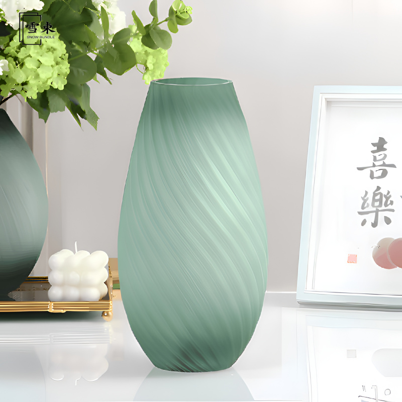 欧式轻奢时尚绿色拼接高档磨砂花瓶桌面简约花卉装饰花器网红花瓶