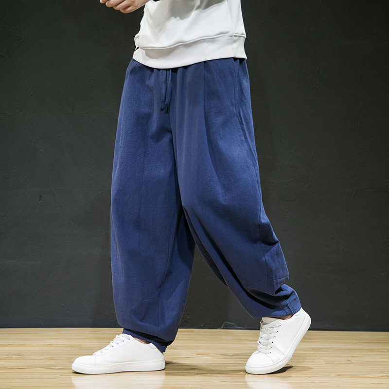 中国风男装亚麻裤春秋大码宽松直筒新款爆款裤阔腿哈伦裤男裤子