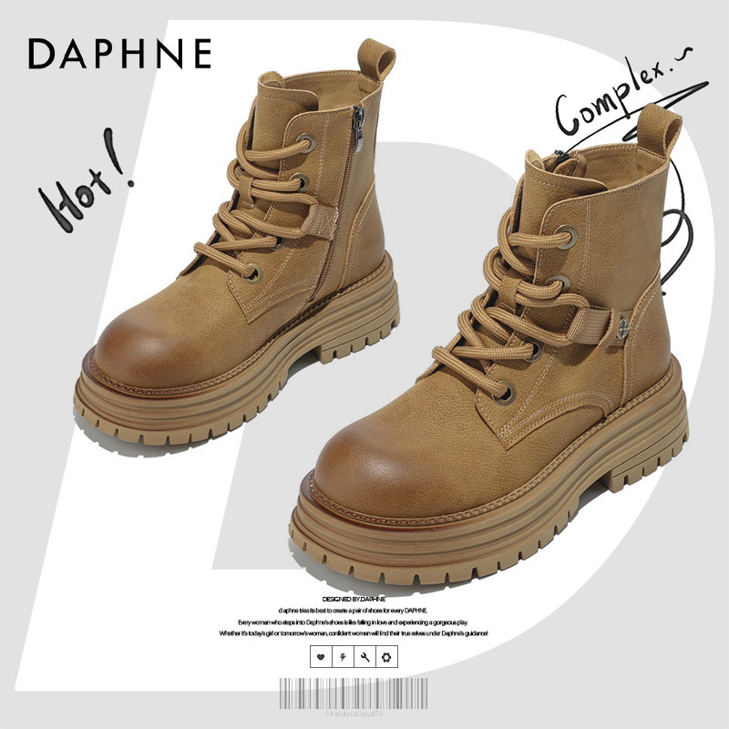 达芙妮马丁靴子女款2025新款爆款大黄蜂女士单靴秋冬大黄靴短靴子