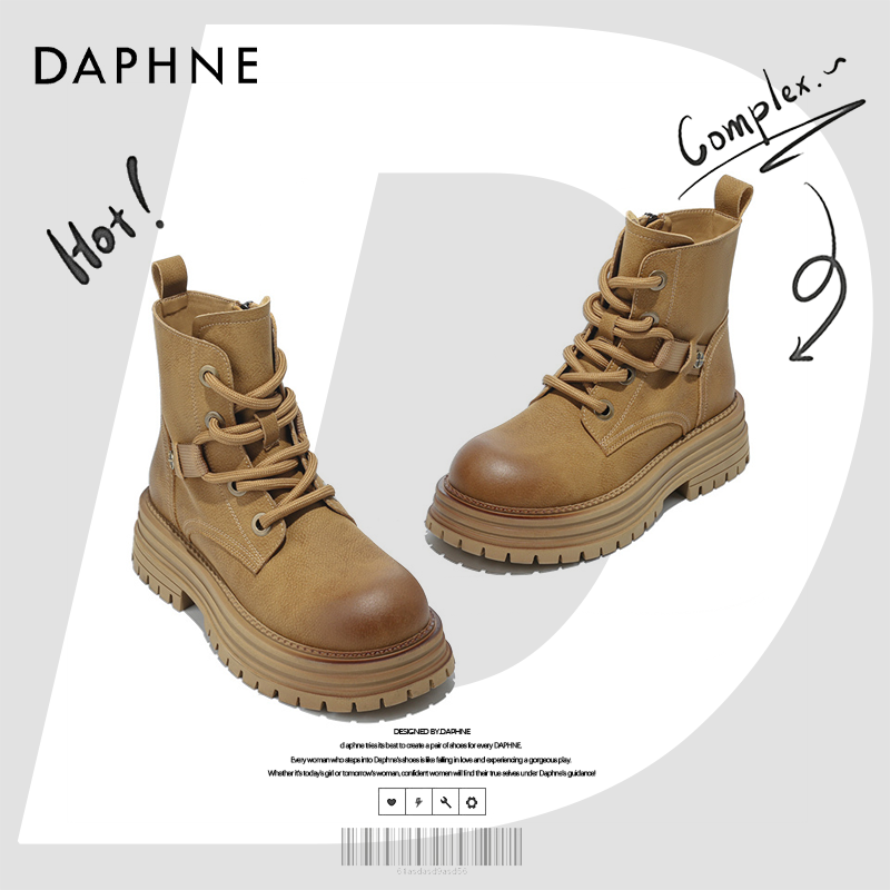 达芙妮网红爆款马丁靴子女款2025大黄蜂加绒秋冬季上新大黄靴短靴