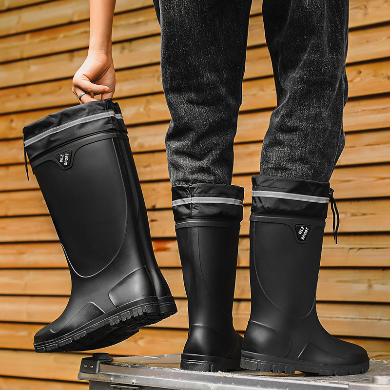 时尚加厚长筒水靴男士束口短筒雨鞋防滑中筒水鞋加绒胶鞋高筒雨靴
