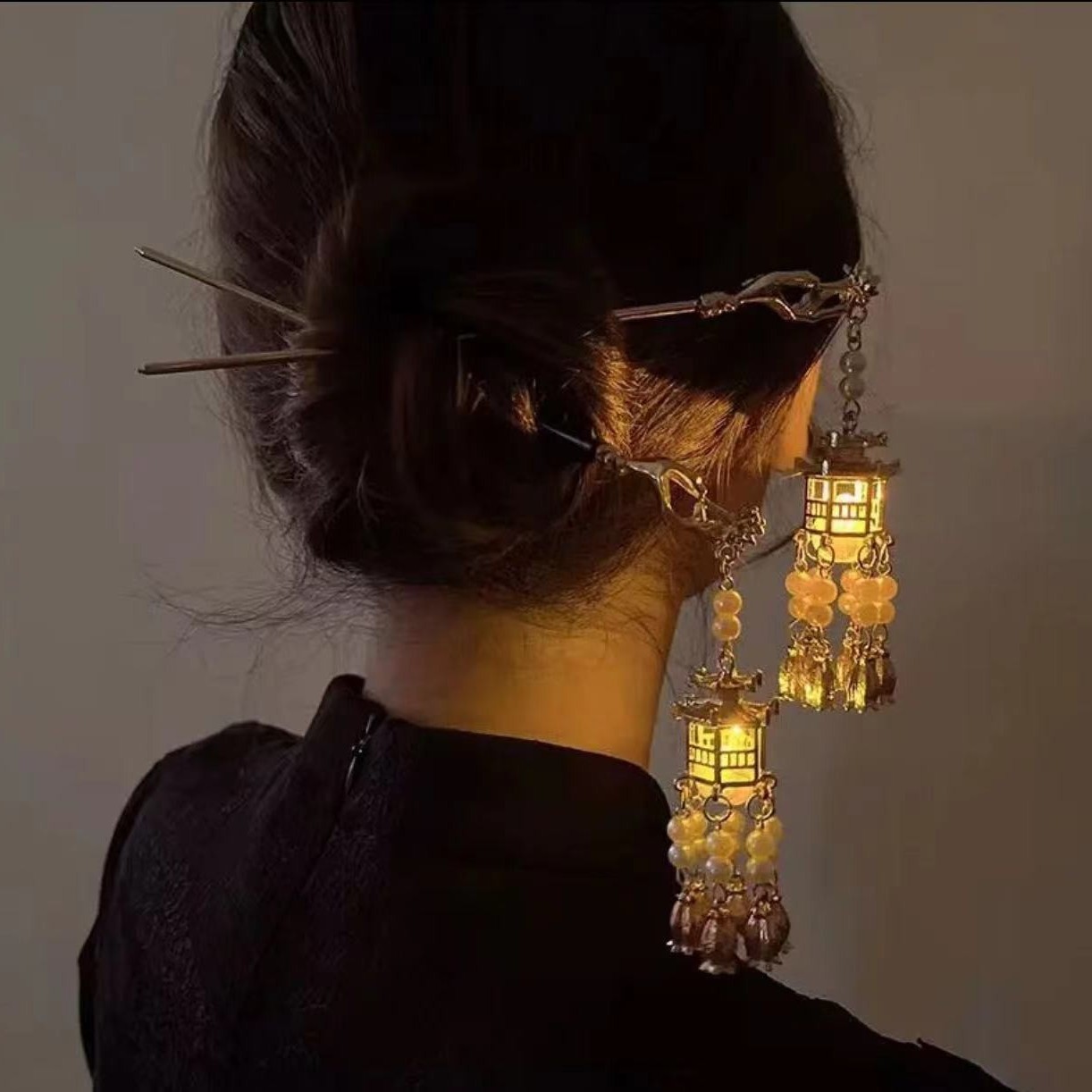 灯笼发簪会发光西湖宫灯流苏古风簪子宫廷汉服国风簪子百搭发饰品