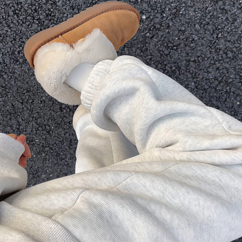 羊羔绒卫裤女秋冬2025新款宽松休闲束脚保暖棉裤小个子加绒运动裤