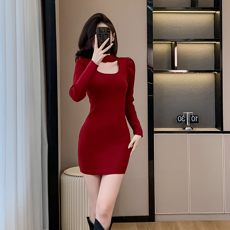 DIFSD实拍现货秋冬新款纯欲性感小女人气质毛衣针织连衣裙