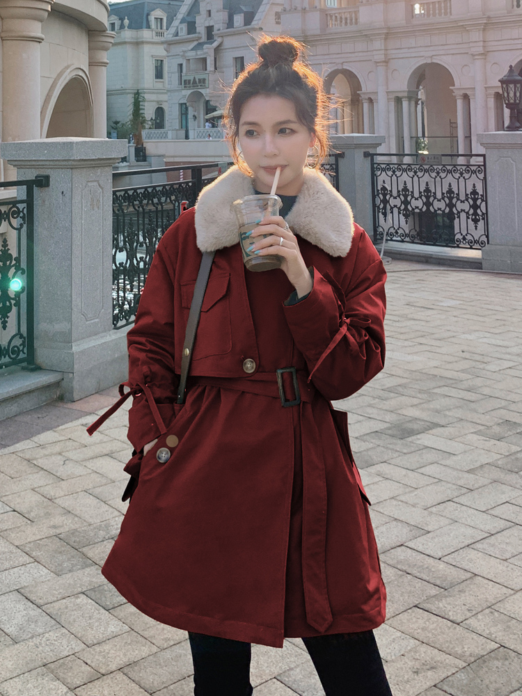 派克服女中长款秋冬季2024年新款仿兔毛外套加绒加厚小个子棉服女