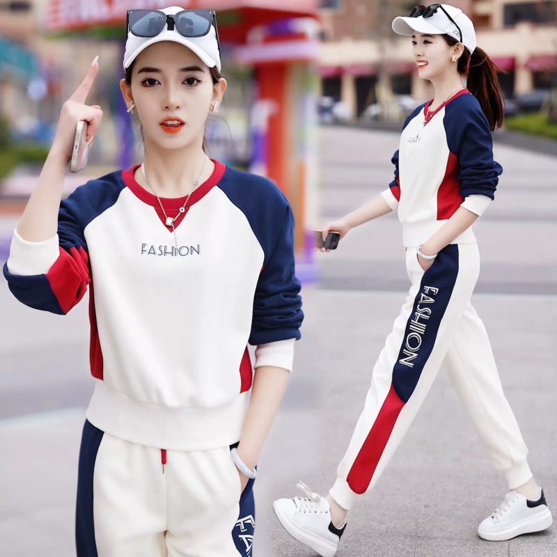 时尚运动套装女2025春秋新款收腰显瘦减龄百搭圆领卫衣两件套潮