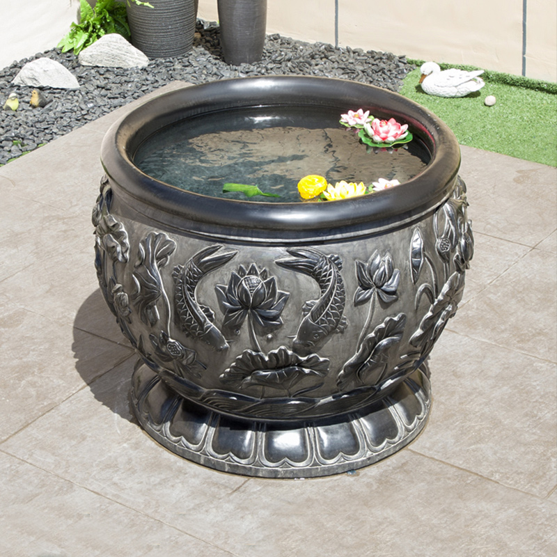 石头鱼缸青石大缸仿古庭院花园养鱼造景中式户外石槽花盆石雕鱼缸