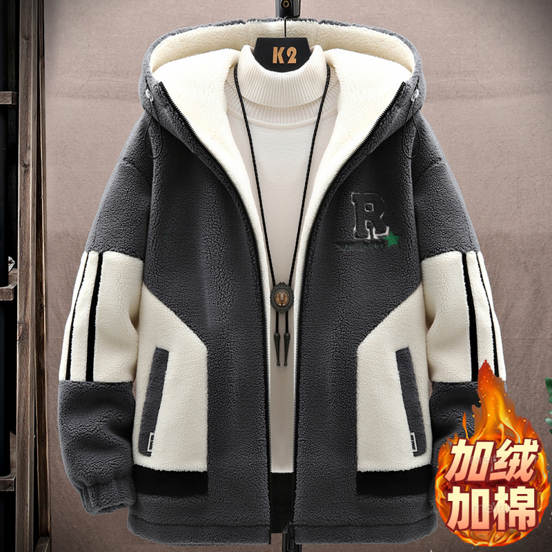 羊羔绒外套男孩冬季学院风加厚棉服青少年颗粒绒棉衣学生大童男装