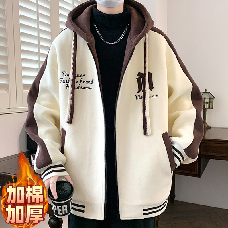 奥粒绒外套男冬季25新款初中学生加厚学院风青少年羊羔绒棉衣男装